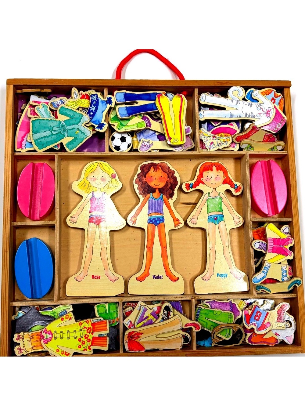 Shure Daisy Girls Magnetic Wooden Dress-Up Dolls with 103 Outfit Pieces